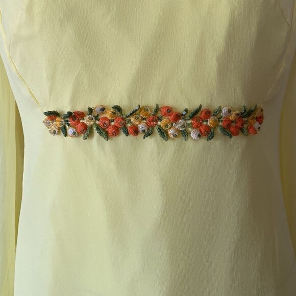 Vintage Lemon Yellow 60s/ 70s Maxi Chiffon Gown - Picture 2 of 16